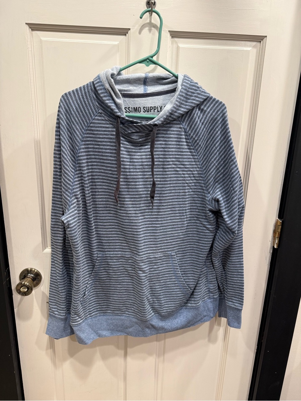 Mossimo Supply Co. Light Blue & Gray Striped Zip-Up Hoodie Sweater